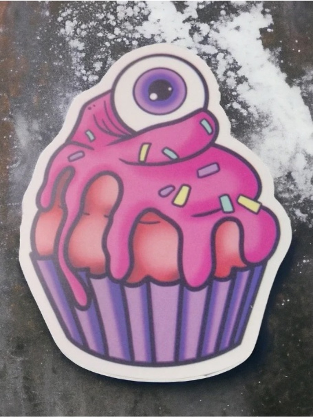 Cute Purple & Pink Eyeball Cupcake Sticker